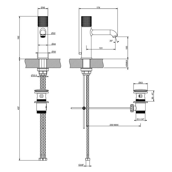 Смеситель для раковины, 1 отв., с донным клапаном, Gessi Habito Cesello, хром арт. 70401#031
