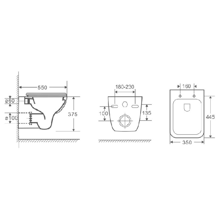 Подвесной унитаз 550х350х375 безободковый, с сидением микролифт, Azario Pavia арт. AZ-2005