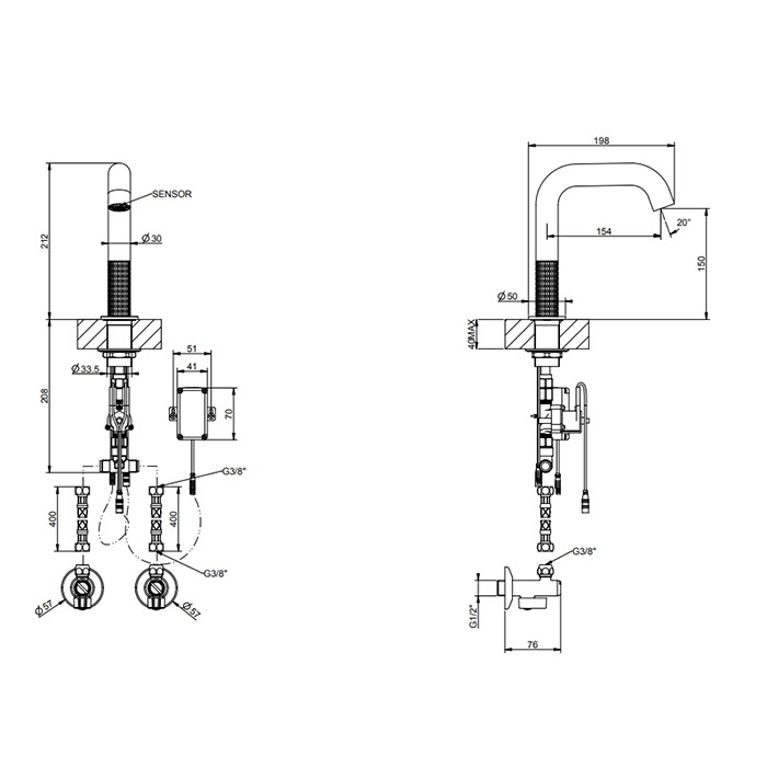 Смеситель для раковины, электронный, с кран-фильтром для регулировки температ и напора воды, выс излива 15cм, Gessi 316, black metal b арт. 54281#707