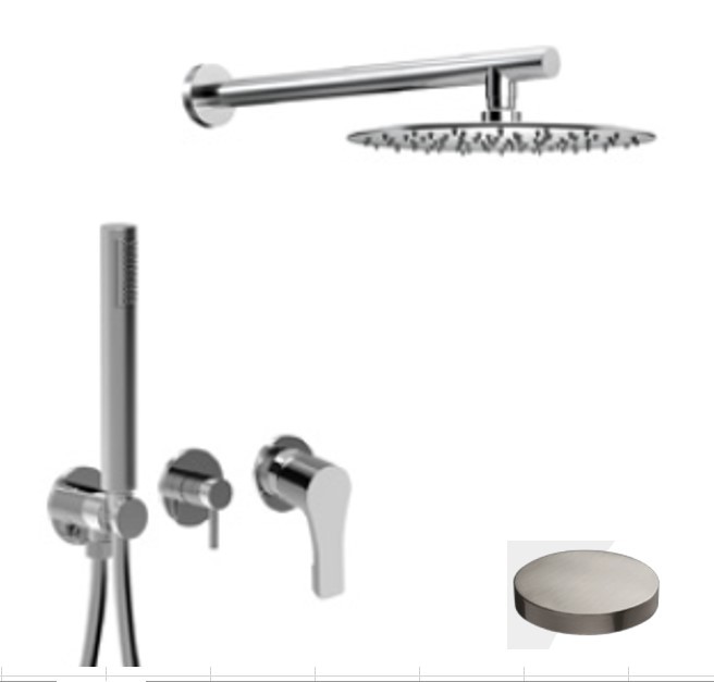 Внешняя часть для встраиваемого комплекта для душа, переключатель, ручной душ, настенный кронштейн, верхний душ d250, Giulini Ego, никель матовый арт. 5786EPNKO