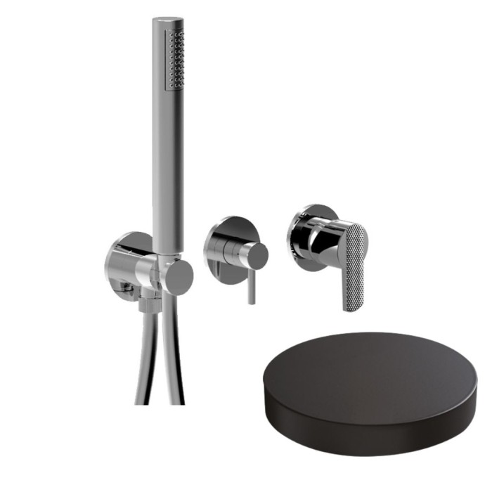 Внешняя часть встраиваемого смесителя для душа на 3 режима, однорычажный, поворотный переключатель, ручной душ + 2 доп. вывода воды, Giulini Surf deluxe, черный матовый арт. 58X5302DLEPNO