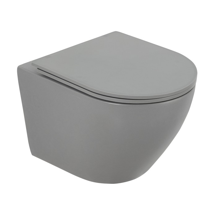 Подвесной унитаз, безободковый, BelBagno, серый матовый, COLORATO арт. BB062CHR-GR/BB062SC-GR