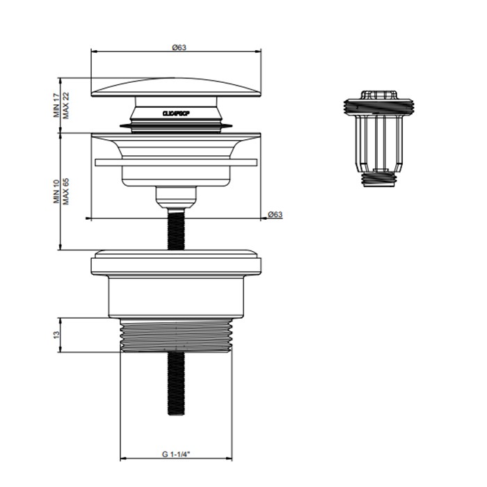 Донный клапан для раковины “Stop&Go”, для раковин без перелива, Gessi 316, 54599#707 цвет: черный