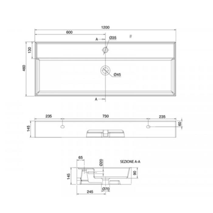Раковина подвесная или накладная с переливом с одним отверстием, цвет белый, Scarabeo Teorema 2.0 - 5107/R-120ASF