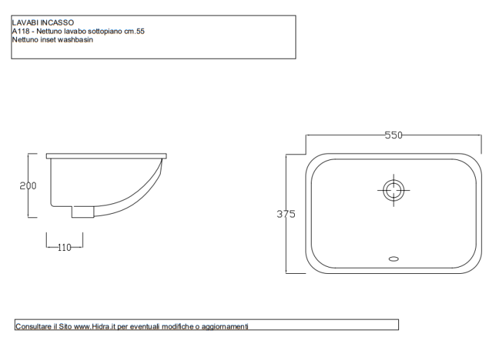 Раковина Hidra Ceramica One Shot A118 55х38см встраиваемая, цвет белый арт. A118.001