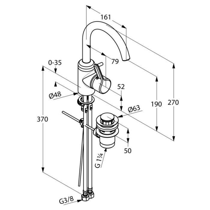 Смеситель для раковины, поворот излива 360°, bingo star Kludi, хром - 420230578