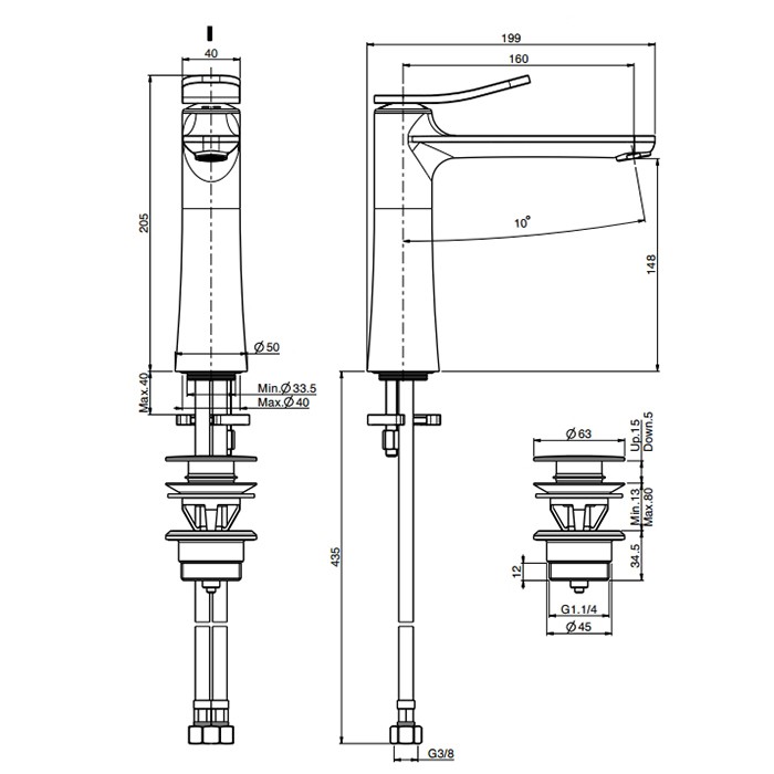Fima Carlo Frattini Смеситель для раковины, на 1 отв., высота 20.5см, с донный клапан, Flo, F3801LCR цвет: хром