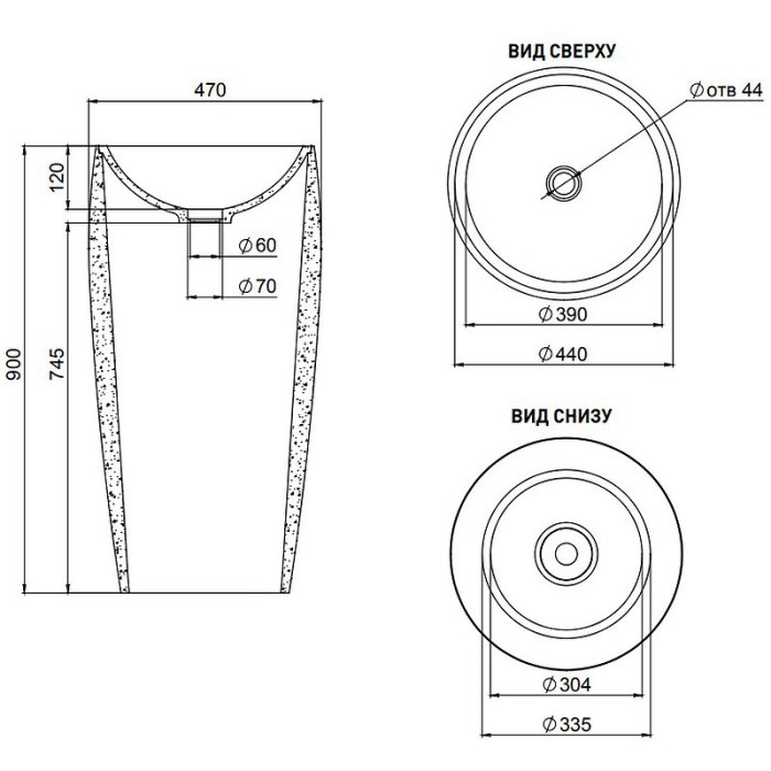 Раковина напольная 47x47, глянцевая, Salini ARMONIA арт. 130113GRF