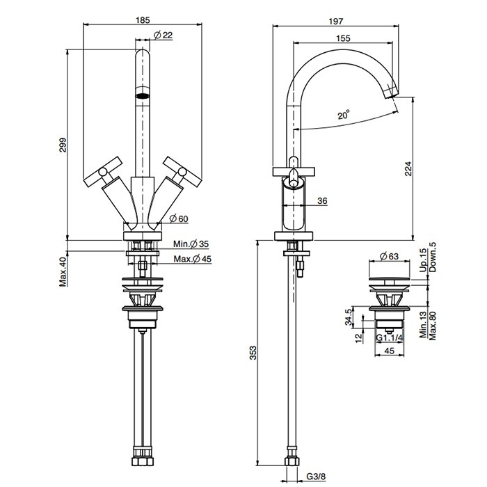 Fima Carlo Frattini Смеситель для раковины, на 1 отв., с донным клапаном, Maxima, F5311WNS цвет: черный