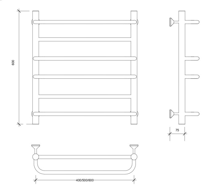 Полотенцесушитель водяной 60x50 Верона 1 (черный) Secado арт. 4673739224793