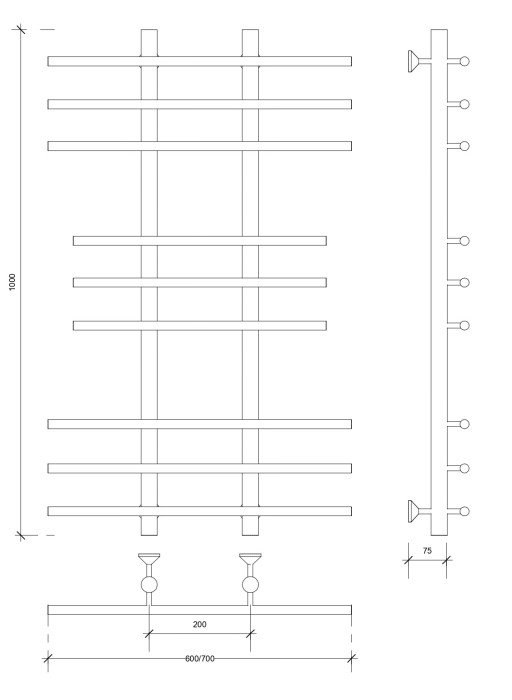 Полотенцесушитель водяной 100x20x60 Турин 2 (черный) Secado арт. 4673739229804