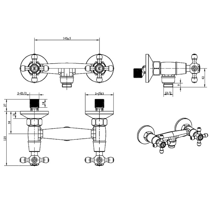 Смеситель для душа black, gold, Boheme Royal cristal - 294-Royal/CRST black