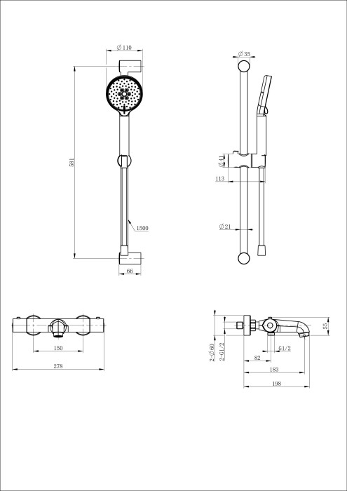 Смеситель для ванны с душевым гарнитуром и термостатом, Wonzon & Woghand, WW-C2006-A-CR цвет: хром