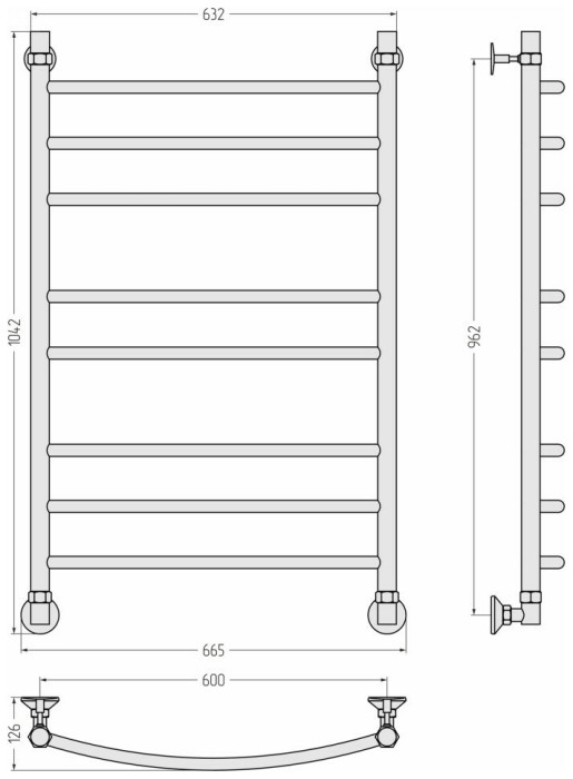 Стилье Водяной полотенцесушитель 1000x600, Аксиома-20, 00662-1060 цвет: без покрытия