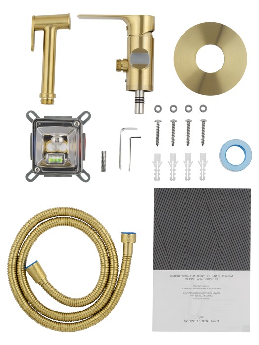 Смеситель с гигиеническим душем встраиваемый, Wonzon & Woghand Brilliant, WW-88829079-BG цвет: золото