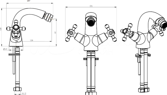 Смеситель для биде, бронза, Crystal Boheme 316-CRST