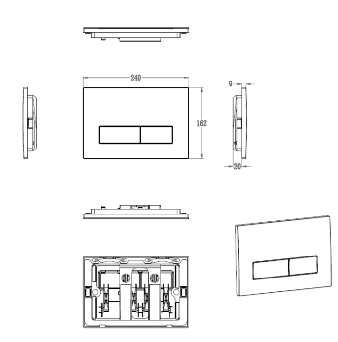 Кнопка смыва для инсталляции механическая, Wonzon & Woghand, WW-IB224-CR цвет: хром