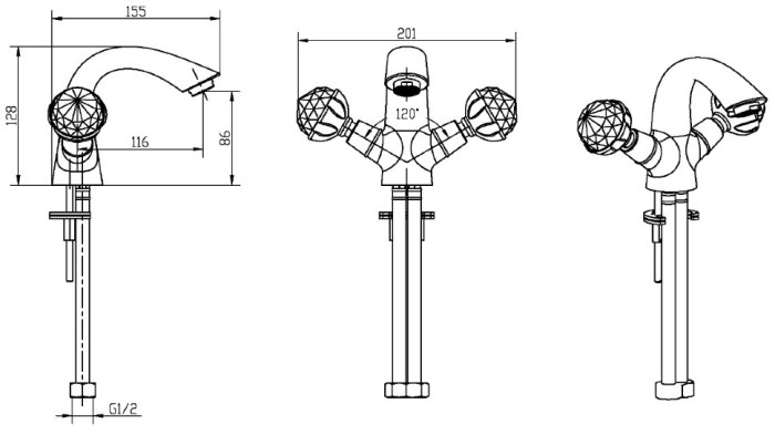 Смеситель для раковины, хром, Brillante Boheme 351