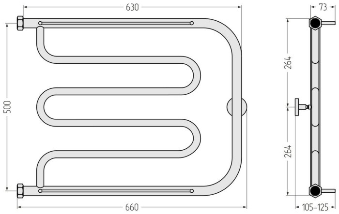 Сунержа Водяной полотенцесушитель 500x650, Лира, 30-4012-5065 цвет: матовый белый