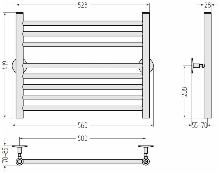 Стилье Водяной полотенцесушитель 500x500, Универсал-53, 00653-5050 цвет: без покрытия