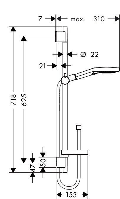 Душевой гарнитур со штангой 65см и мыльницей Raindance Select S Hansgrohe, хром арт. 26630000