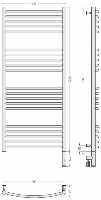 Сунержа Электрический полотенцесушитель 1200x500, Богема 3.0, 31-5803-1250 цвет: матовый чёрный