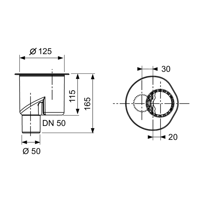 Сифон, 1,3 л/c, dn 50, выход в пол, высота монтажа от нижнего края сифона до верхнего края слива – 65 мм. ( При уст. Без опор), drainline TECE арт. 650003