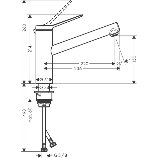 Смеситель для кухни, с поворотным изливом, Hansgrohe Zesis M33, нержавеющая сталь арт. 74802800