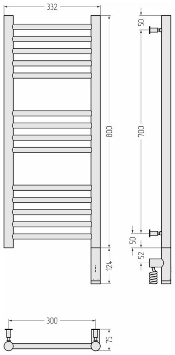 Сунержа Электрический полотенцесушитель 800x300, Богема 3.0, 12-5805-8030 цвет: белый