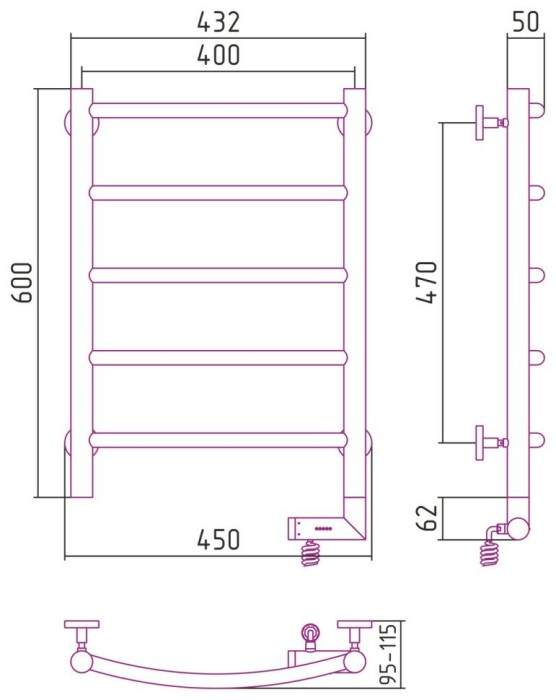 Сунержа Электрический полотенцесушитель 1000x300, Галант 2.0, 30-5201-6040 цвет: матовый белый