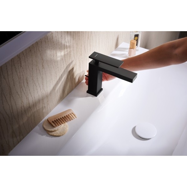 Смеситель для раковины CoolStart, EcoSmart+, с донным клапаном, Hansgrohe Tecturis E, чёрный арт. 73014670