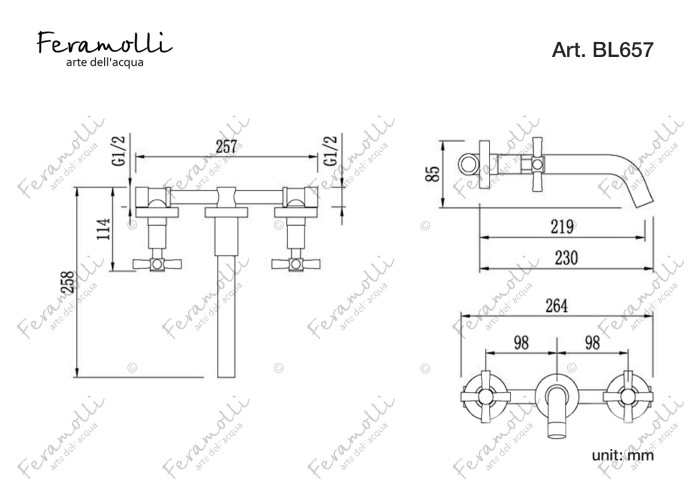 Смеситель для раковины встраиваемый, черный, Croce Feramolli - BL657