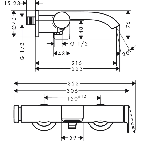 Смеситель для ванны, Hansgrohe Vivenis, хром арт. 75420000