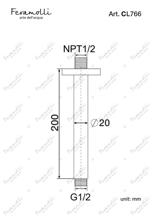 Потолочный кронштейн, хром, Tropicale Feramolli - CL766