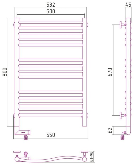Сунержа Электрический полотенцесушитель 1000x300, Флюид 2.0, 12-5220-8050 цвет: белый