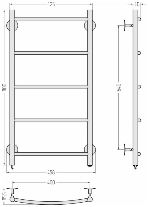 Стилье Электрический полотенцесушитель 800x400, Формат 40, 00541-8040 цвет: без покрытия