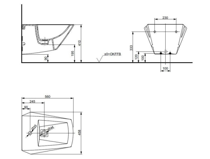 Подвесное биде, подвесной, Jewelhex TOTO, BW682B цвет: белый