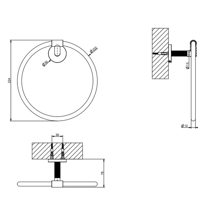 Полотенцедержатель-кольцо, подвесной, Gessi Ingranaggio, black metal brushed pvd арт. 63909#707