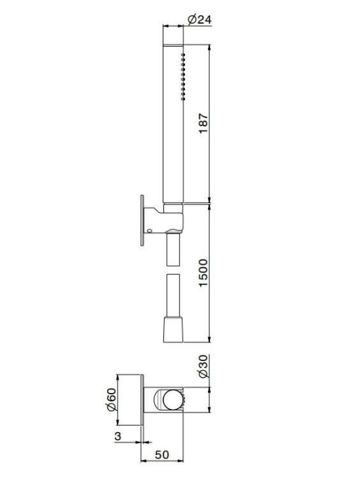 Ручной душ с держателем для лейки и шлангом, без выхода для подачи воды, Ole Kerama Marazzi, золотой - 857KM.M0.071