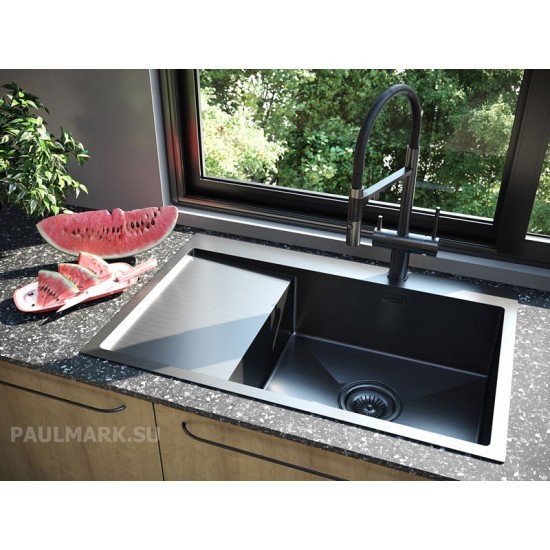 Мойка для кухни нержавеющая 780х510мм Paulmark ELDE, вороненая сталь, правая - PM807851-GMR