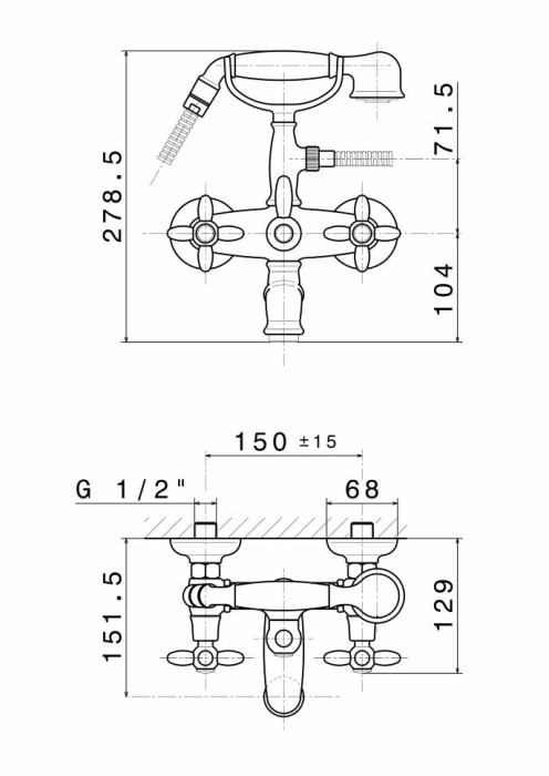 Настенный смеситель для ванны с переключателем, Futura Kerama Marazzi, хром - 9135KM.21.018