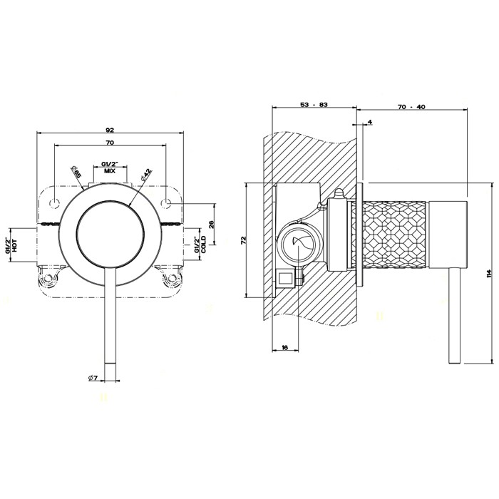 Встраиваемый однорычажный смеситель, картридж ?35мм,одна позиция, Gessi Intreccio, шлифованная сталь арт. 54119#239