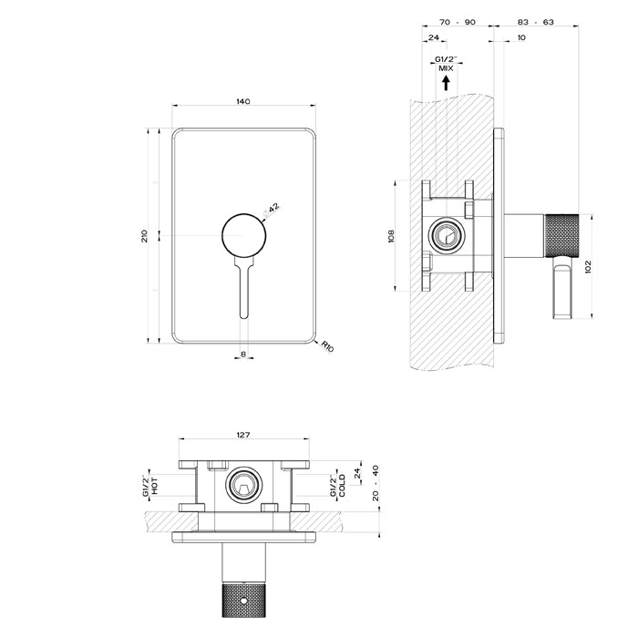 Встраиваемый смеситель, на 1 источник, Gessi Inciso, finox арт. 58061#149