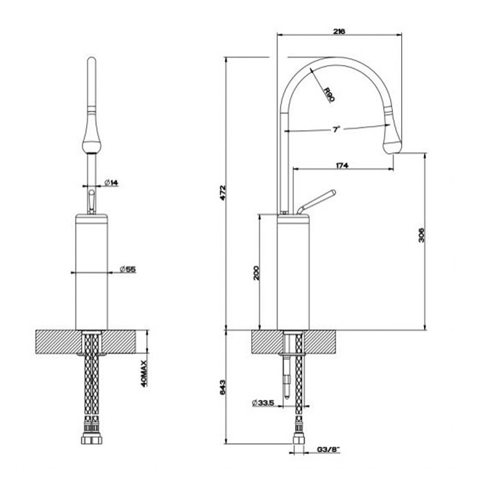 Смеситель для раковины на 1 отверстие, высокий, излив 174мм R=90, Gessi Goccia, черный арт. 33608#299
