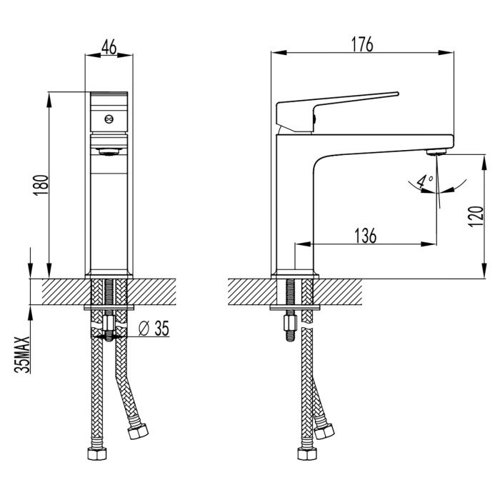 Смеситель для раковины, керамический картридж, без донного клапана, хром, Azario Eddie арт. AZ-VBH168207C