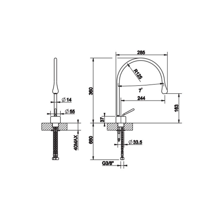 Смеситель для раковины на 1 отверстие, излив 387мм R=197, с фиксированным носиком, Gessi Goccia, белый арт. 33804#279