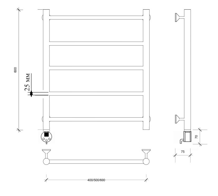 Полотенцесушитель электрический 60x60 Триада 1 плюс Secado арт. 4673739255452