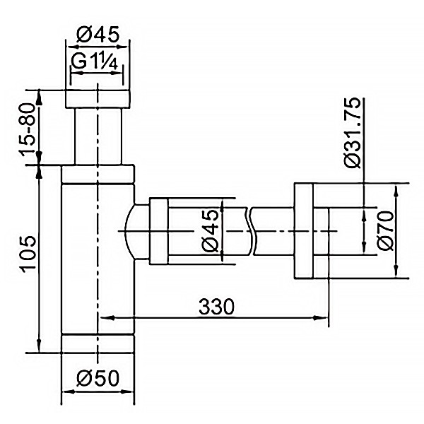 Сифон для раковины G 1 1/4, без выпуска, цилиндр, латунь, хром Azario, Basic - AZ-108-CHR