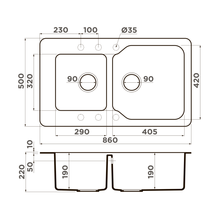 Кухонная мойка Omoikiri Maru 86-2-CH Tetogranit, цвет шампань арт. 4993291