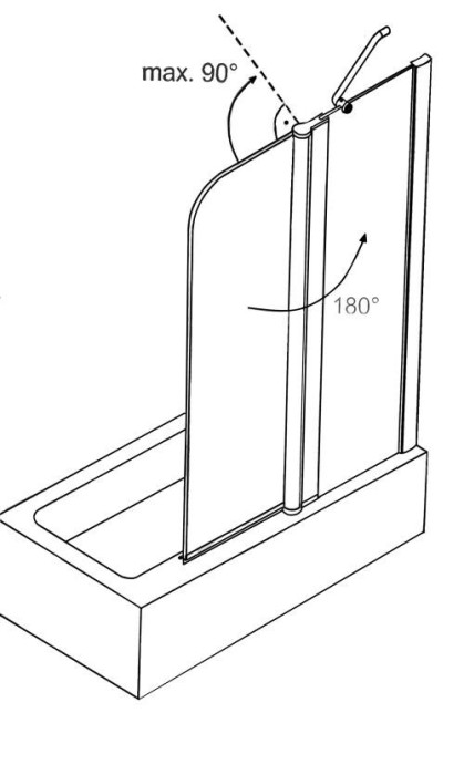 Шторка для ванны 1100(700+400)х1400 прозрачное стекло 6 мм, цвет профиля серебро  Merrit, Azario арт. AZ-NF6221 1100
